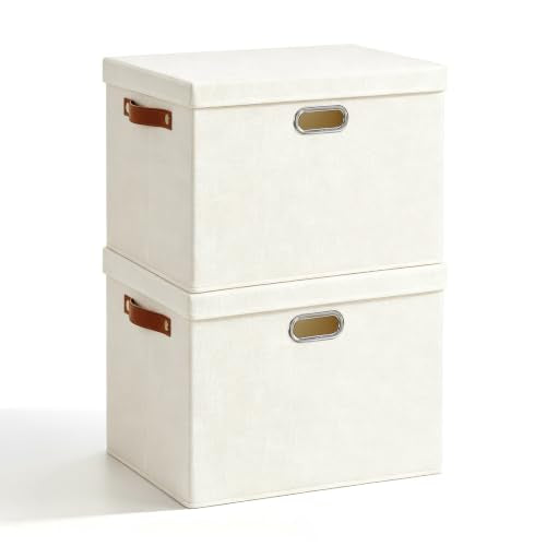 17" Large Fabric Storage Box with Lids (White / Large -2 Pack)