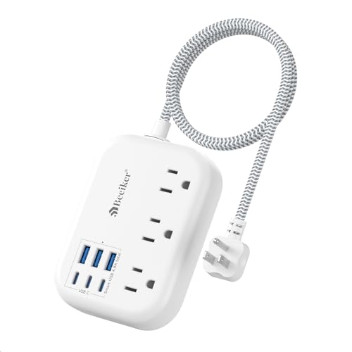 Short Extension Cord 2 Foot Travel Power Strip 6 USB 3 Outlets (2 FT-24W-980J-White)