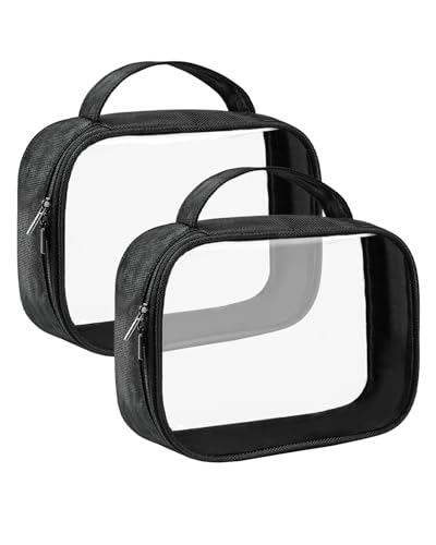 TSA Approved Toiletry Bag Clear Quart Size Travel Bags Makeup Bag (Black / 2 Pack, Handle)