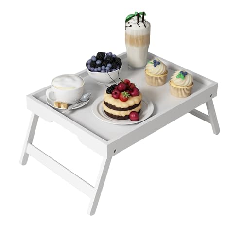 Bamboo Bed Tray Table with Folding Legs (White / Medium)