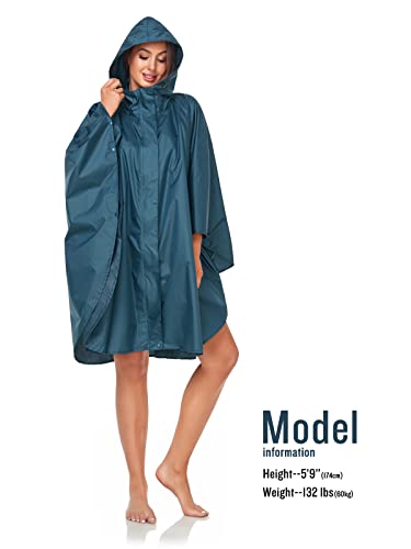 Unisex Rain Poncho Hooded Waterproof Raincoat for Adults Women (Deep Blue)