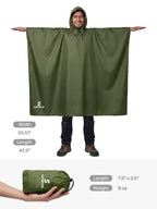 Adult Rain Poncho Waterproof Hooded Raincoat Lightweight Packable (One Size / Army Green 2 Pack)