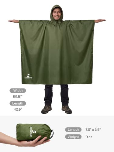 Adult Rain Poncho Waterproof Hooded Raincoat Lightweight Packable (One Size / Army Green 2 Pack)