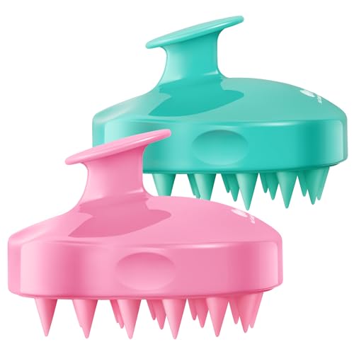 2 Pack Large Scalp Massager Scrubber Shampoo Brush for Hair Growth (01- Green & Pink)