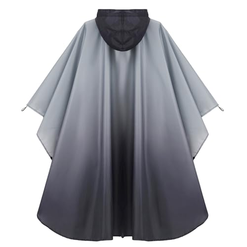 Rain Poncho Jacket Coat Hooded Zipper Style for Women (One Size / Gradient Gray)
