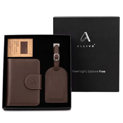 Genuine Leather Passport Holder for Travel with Hidden AirTag Pocket (323#Coffee Brown)