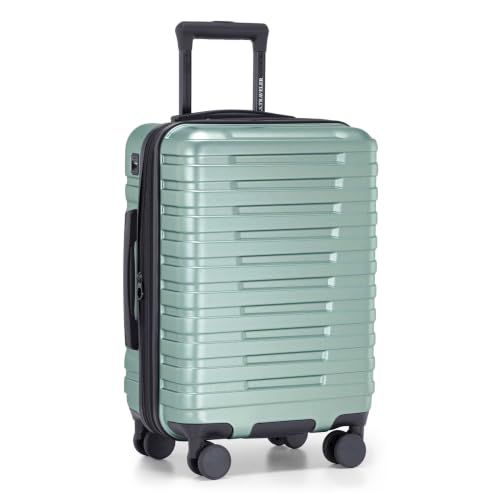 Boren Expandable Hardside Rugged Travel Luggage with 8 Spinner Wheels (Carry-on 22-Inch, USB Port in Carry-On / Metallic Lime Green)