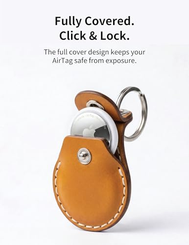 Genuine Leather Keychain Holder for AirTag (Tan)