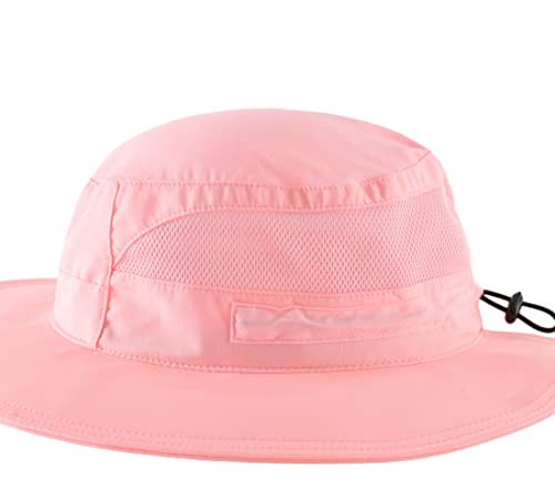 UPF 50+ Wide Brim Bucket Hat for Women Outdoor Quick Dry Safari Sun Hat Breathable UV Protection Fishing Hats Pink (Large / Pink)
