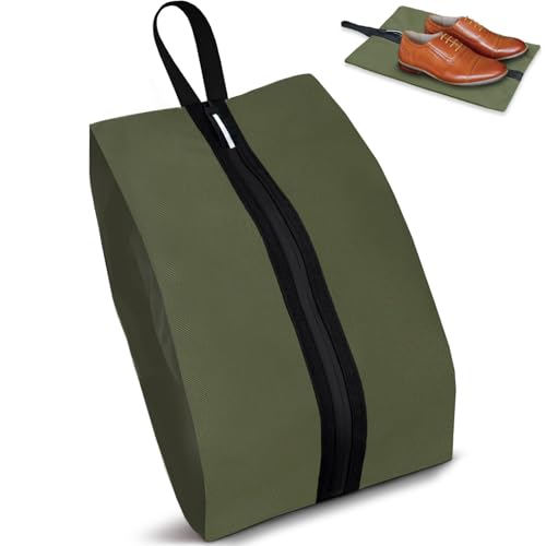 Shoe Bags for Travel Waterproof Odor Absorbing Lightweight Golf Soccer Shoe Storage Organizer Pouch with Smooth Zipper and Handle (Dark Green / 16.5 × 9.8 Inches | 1-Pack)