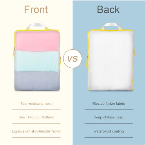 Compression Packing Cubes Travel Essentials with See Through Mesh for Suitcases (Mesh/White / 7 Set)