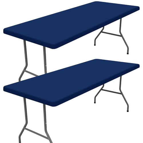2 Pack Rectangle Spandex Fitted Table Cloth (Navy / 72" x 36" (Rectangular))