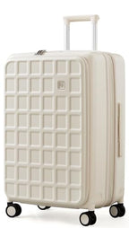 Expandable Top Opening 24 Inch Checked Luggage with Spinner Wheels (Coconut White / Checked-Medium 24-Inch)