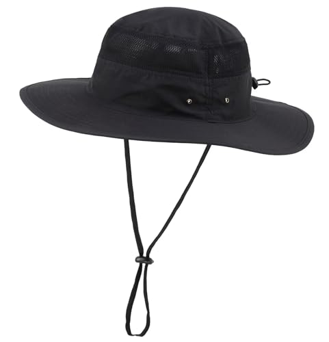 Men's Sun Hat UPF 50+ Wide Brim UV Protective Safari Outback Bucket Hat Fishing Hat Black (One Size / Black)