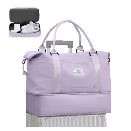 Large Duffle Gym Bag for Travel Women Men Weekend Expandable Sport Tote (A2-LightPurple / XX-large)