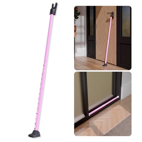 3-in-1 Door Security Bar, Security Door Stoppers & Door Barricade – Heavy Duty Adjustable Iron Security Lock Bar for Home Defense, Apartment & Travel Safety (1 Pack - Pink) (1 Pack / Pink)