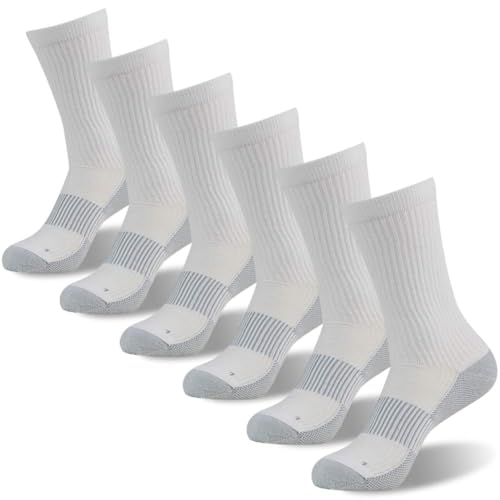 6 Pairs Hiking Running Copper Socks Men (Large-X-Large / 01# 6 Pairs- White Crew)