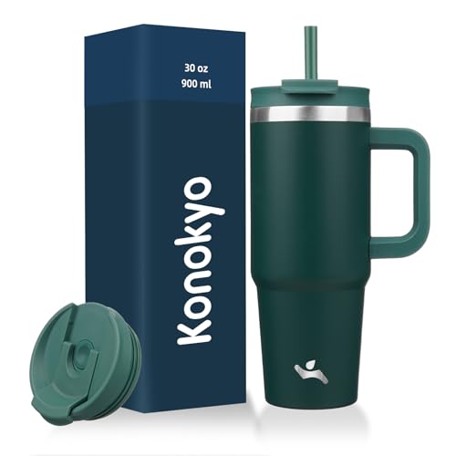30 oz Insulated Tumbler Water Bottle with Handle (30 Ounces / Dark Green)