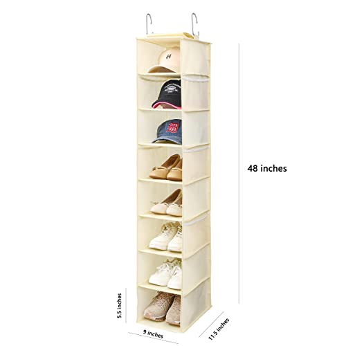 Hanging Shoe Organizer for Closet with Side Mesh Pockets (Beige(1 Pack))