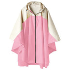 Adult Rain Poncho Waterproof Hooded Zipper Raincoat with Pockets (One Size / A-pink-white)