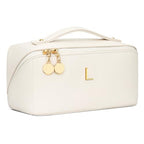 Initial Makeup Bag Personalized Gift for Women Teen Girls (MediumBeige / L)