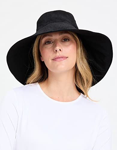 Women's Ultra Wide Cotton Linen Hat UPF 50+ (Large-X-Large / Black)