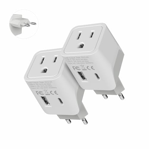 European Egypt Travel Adapter Plug with Dual USB (Pure White)