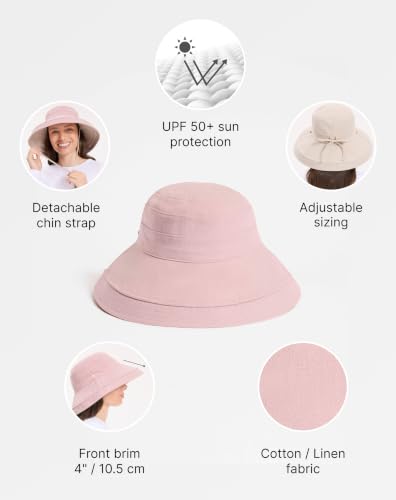 Women's Holiday Sun Hat UPF 50+ (Small-Medium / Dusty Pink/Beige)