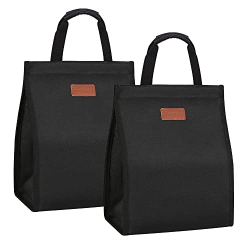 Lunch Bags for Women Insulated Reusable Lunch Tote with Internal Pocket (Black / 2 pack)