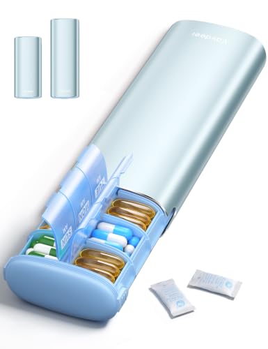 Large Metal AM PM Pill Organizer 7 Day (Blue / Large - 26% More Capacity)