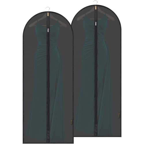 2PK Garment Bags for Hanging Clothes (60" 2PK / Black-Translucent)