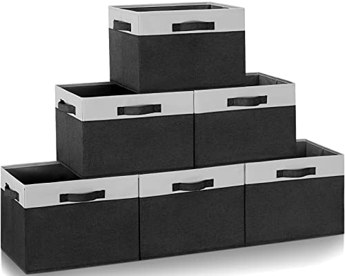 Large Storage Baskets for Shelves 6 Pack (Large-6 Pack / Black & White)