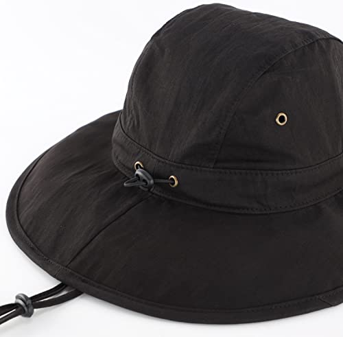 Summer UPF 50+ Men's Bucket Sun Hat Wide Brim Fishing Hat Safari Hat (Large-X-Large / Black)