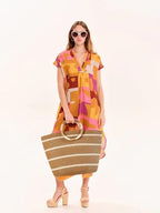 each Bags for Women Straw Tote Bag Summer Beach Bag Large Woven Straw Tote for Vacation Holiday (Kahaki)