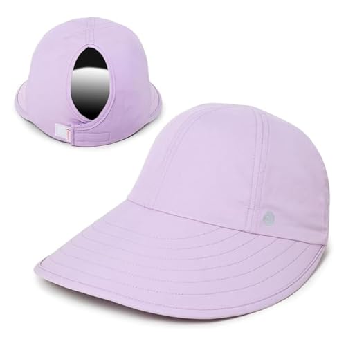 Womens Sunblocker UPF 50 Wide Brim Ponytail Sun Hat (One Size / Lavender)
