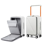 Wide Handle Luggage with Front Pocket Hardshell Aluminium Check In Suitcase with Wheels Medium 24 Inch Front Opening Checked Luggage with Spinner Wheels TSA Lock Airline Approved Luggage (Checked Medium 24 Inch / White)