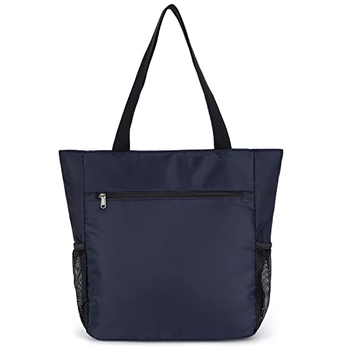 Large Capacity Foldable Tote Bag with Zipper (Navy)