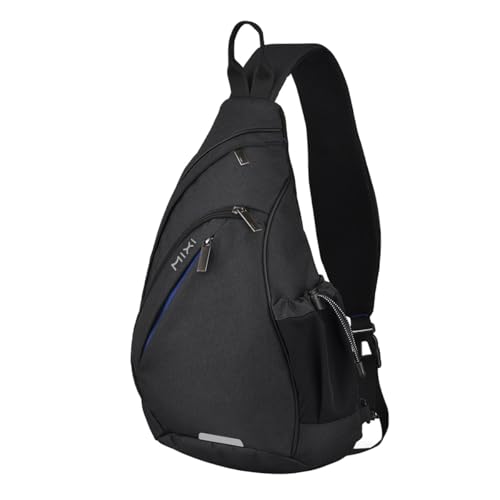 Sling Bag Men Backpack Unisex One Shoulder Bag Hiking Travel Backpack Crossbody with USB Port for Men Women Versatile Casual Daypack (Black-19'')