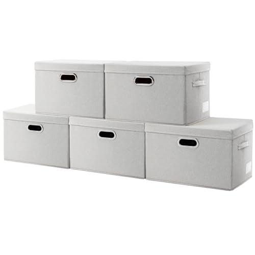 Collapsible Storage Bin with Lid [5 (Beige / M(5-Pack))