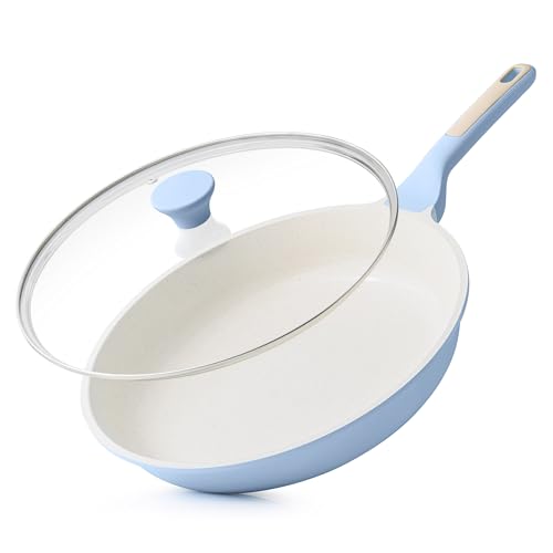 10Inch Nonstick Ceramic Frying Pan with Lid (Glacier Blue / 10 Inch)
