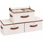 3 Pcs Rigid Storage Bins with Zipper Lid (Beige / M-15L)