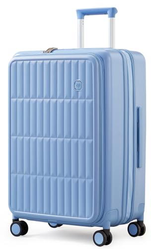 Expandable Top Open 28 Inch Checked Luggage with Spinner Wheels (Blueberry Blue / Checked-Large 28-Inch)
