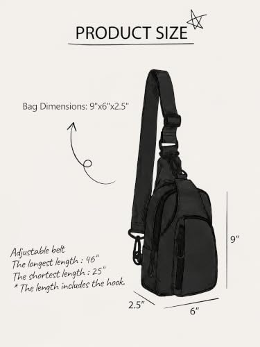 Sling Bag with Adjustable Straps Crossbody Chest Bag Lightweight Small Backpack for Casual Outdoor Traveling Hiking (Black)