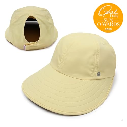 Womens Sunblocker UPF 50 Wide Brim Ponytail Sun Hat (One Size / Lemon)