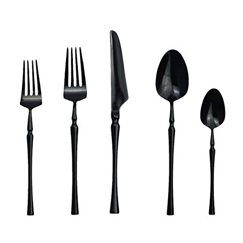 20 piece Black Flatware Set 304 Stainless Steel Fork Spoon Cutlery Luxury Mirror Polished Silverware (Service for 4 / Black)