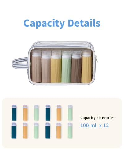 Clear Toiletry Bag for Women (YB-Greyish Blue Stripe)