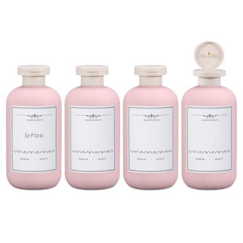 6.7oz 4Pcs Plastic Refillable Travel Shampoo & Conditioner Bottles With Flip Cap (Pink / 6.7oz)