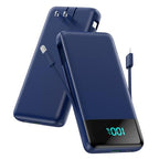 Portable Charger for iPhone with Built in Cables and Wall Plug (Dark Blue)