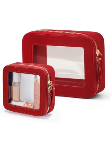 Clear Makeup Bag with Zipper (Red / Mini & Medium)