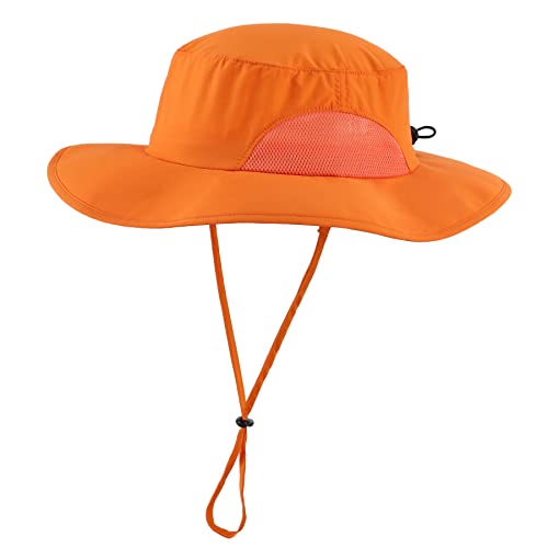 UPF50+Mens Womens Sun Hat Wide Brim Fishing Hat Packable UV Protection Gardening Beach Hat Orange (One Size / Orange)